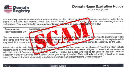 WARNING: Domain Registry Scam